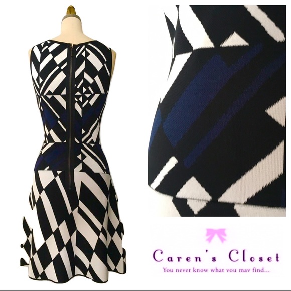 BCBGMaxAzria Blk Wht & Navy Fit & Flare Dress - Picture 4 of 7